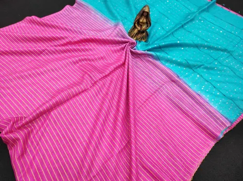 Soft Kota Dual Shade Saree with Steple Stripes & Sequin Pallu